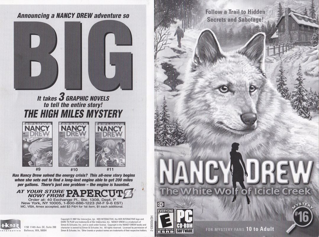 Manual for Nancy Drew: The White Wolf of Icicle Creek (Windows): Front & Back