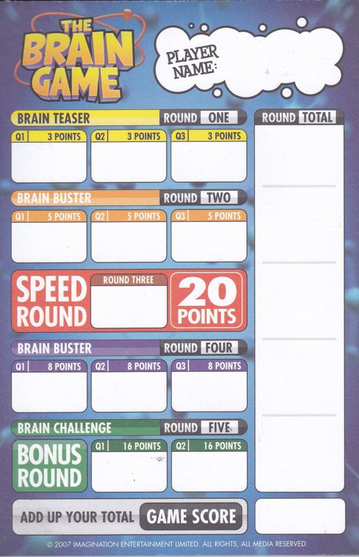 Other for The Brain Game (DVD Player): Scoresheet