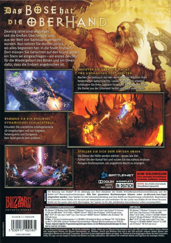 Other for Diablo III (Macintosh and Windows) (2014 release with Hearthstone voucher): DVD Sleeve Back Cover