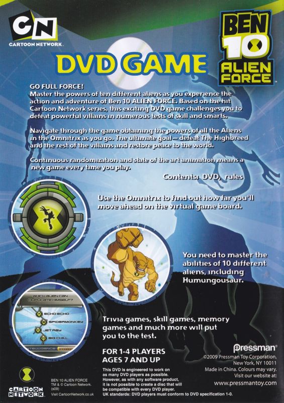 Inside Cover for Ben 10: Alien Force - DVD Game (DVD Player): Keep Case: Back