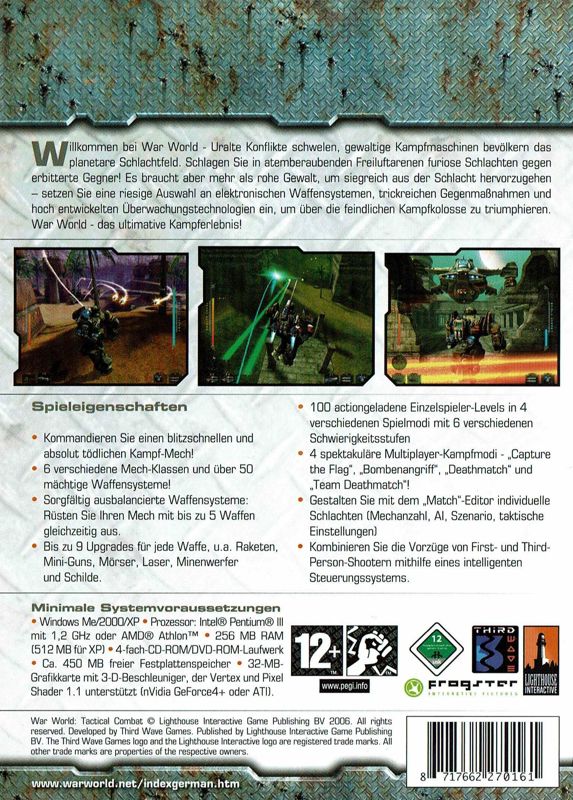 Back Cover for War World: Tactical Combat (Windows)