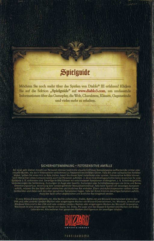 Manual for Diablo III (Macintosh and Windows) (2014 release with Hearthstone voucher): Back