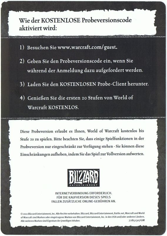 Extras for Diablo III (Macintosh and Windows) (2014 release with Hearthstone voucher): World of Warcraft Demo Voucher Back