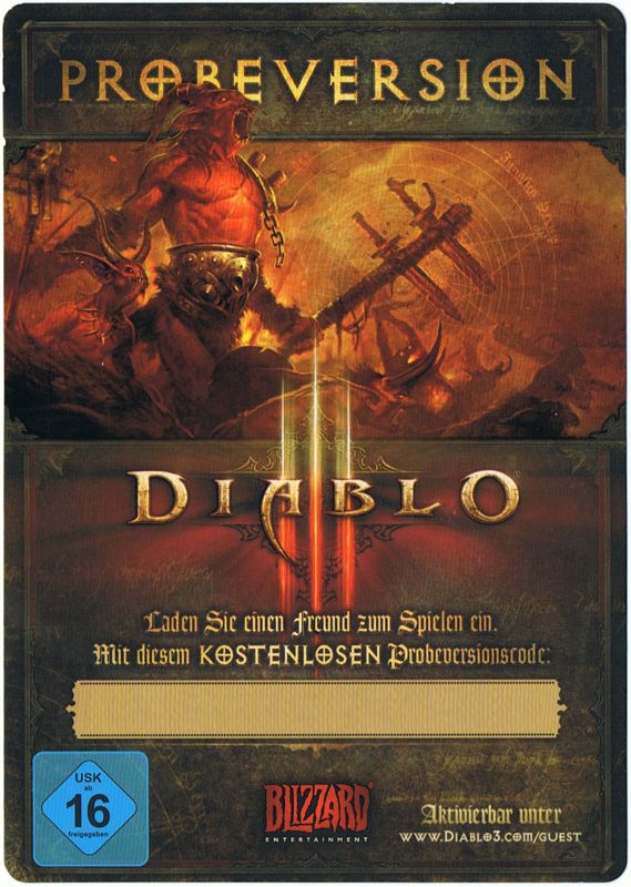 Extras for Diablo III (Macintosh and Windows) (2014 release with Hearthstone voucher): Diablo III Demo Voucher Front