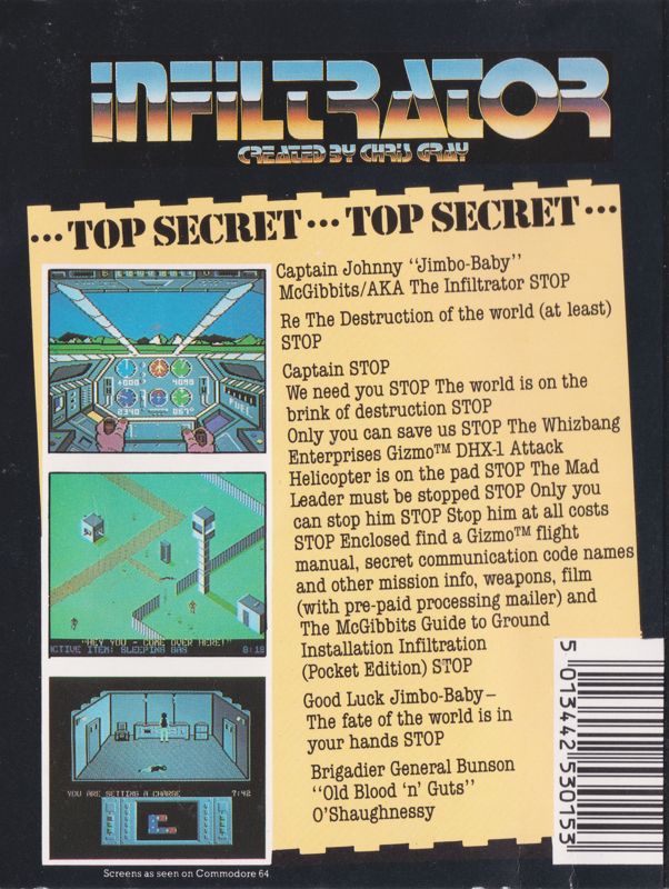 Back Cover for Infiltrator (ZX Spectrum)