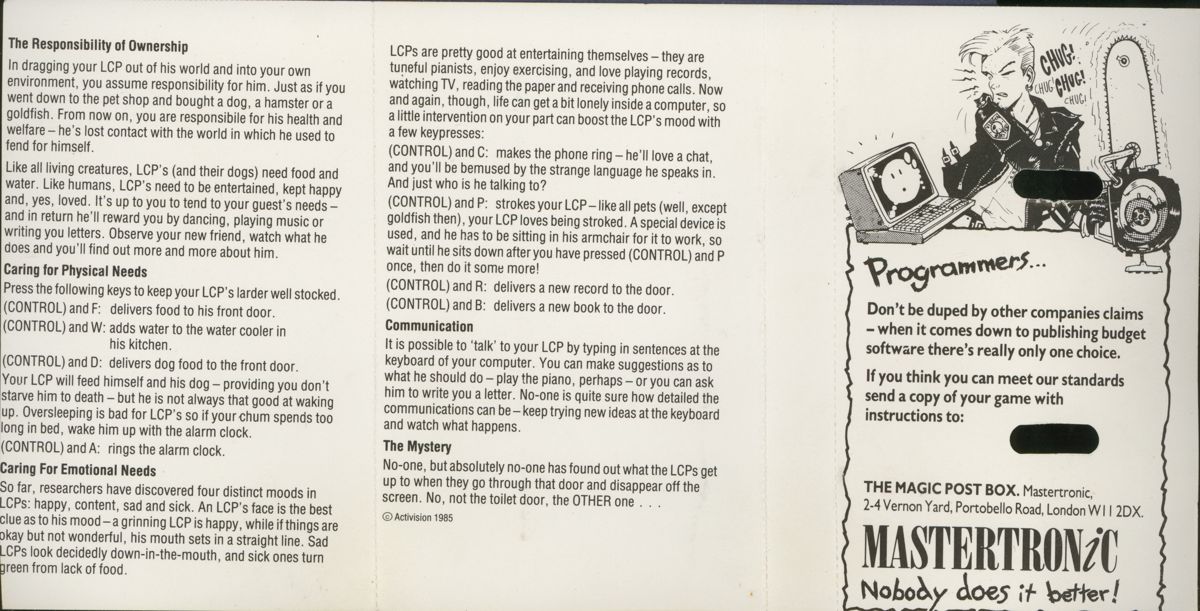 Inside Cover for Little Computer People (Commodore 64) (Ricochet budget re-release)