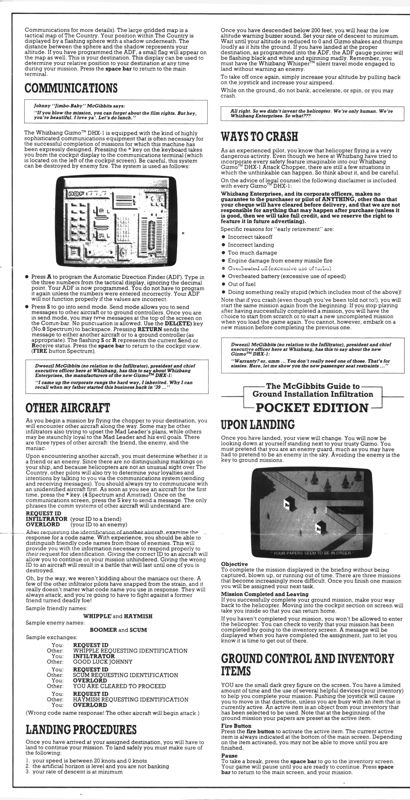 Manual for Infiltrator (ZX Spectrum): Side B - Left