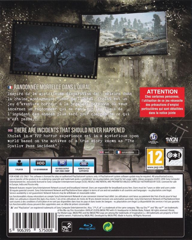 Back Cover for Kholat (PlayStation 4)