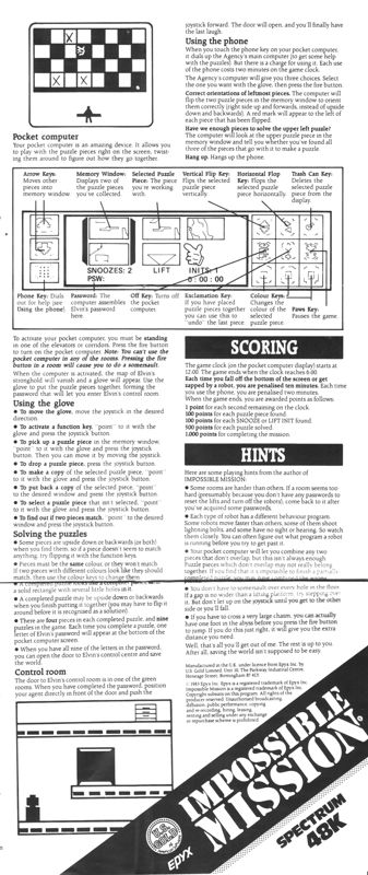 Manual for Impossible Mission (ZX Spectrum): Right