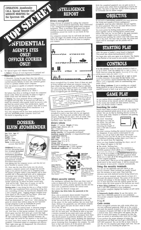 Manual for Impossible Mission II (ZX Spectrum): Side B - Left