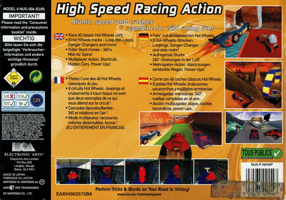 Back Cover for Hot Wheels: Turbo Racing (Nintendo 64)