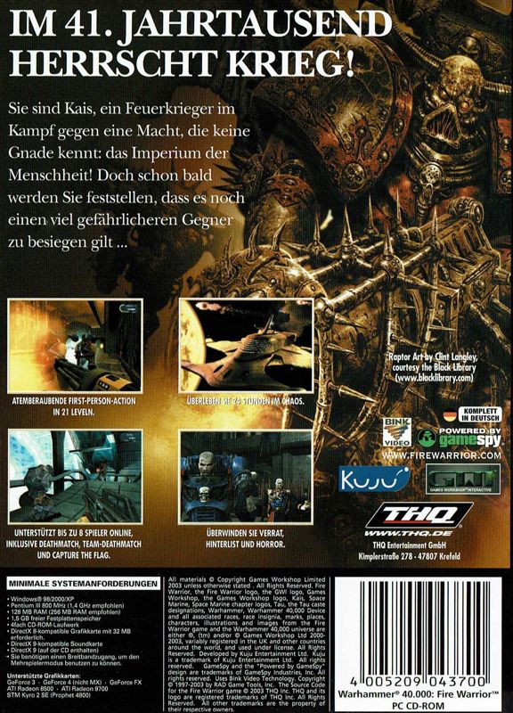 Back Cover for Warhammer 40,000: Fire Warrior (Windows)