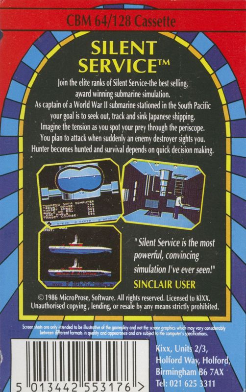 Back Cover for Silent Service (Commodore 64) (Budget re-release)