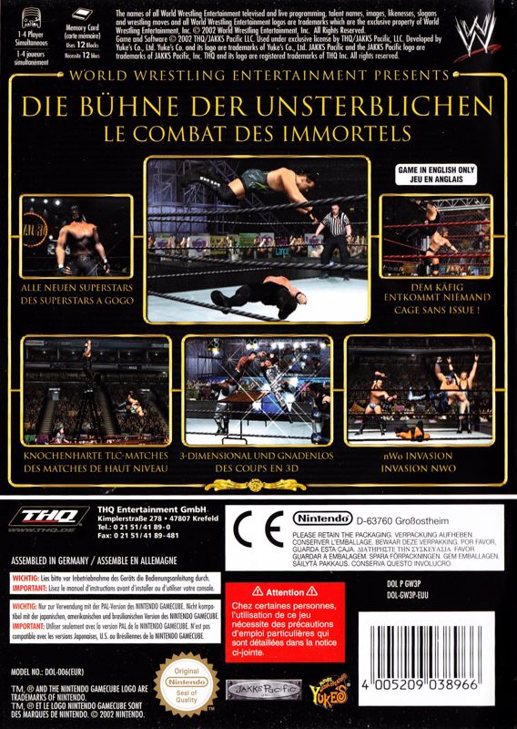 Back Cover for WWE WrestleMania X8 (GameCube)
