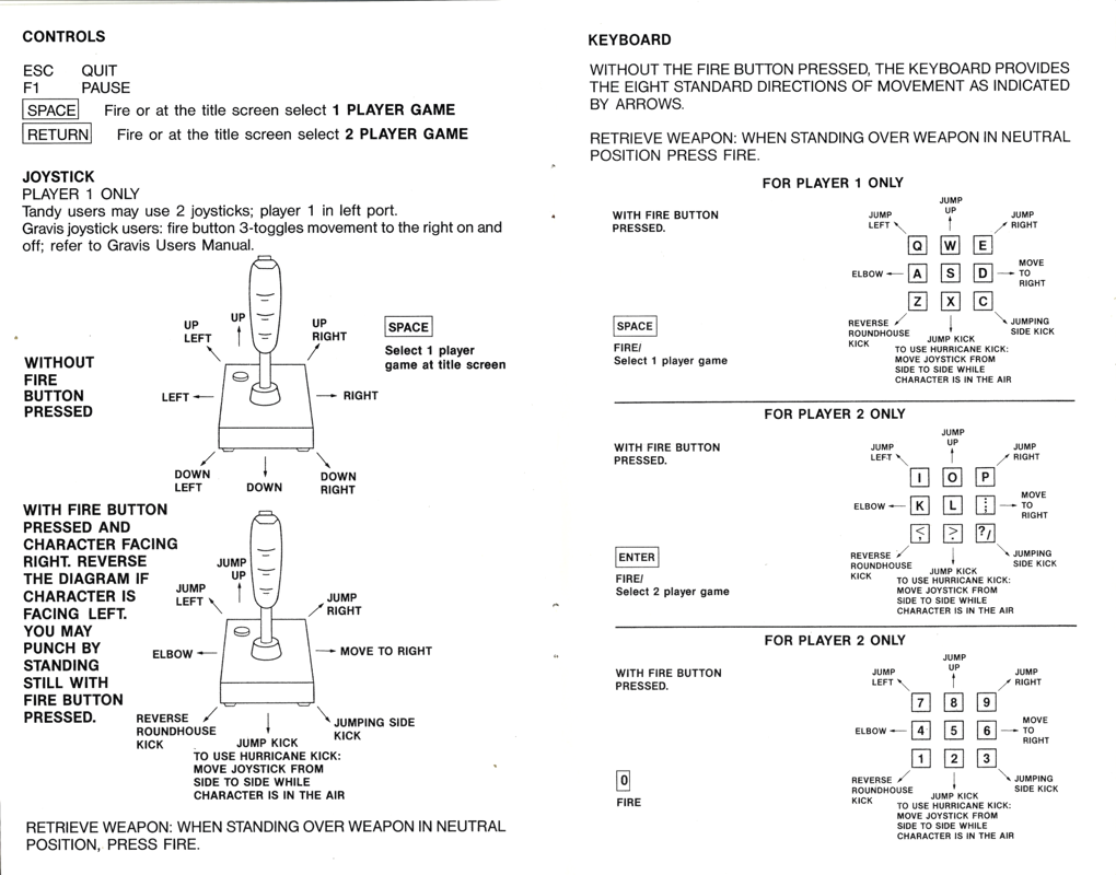 Reference Card for Double Dragon II: The Revenge (DOS)