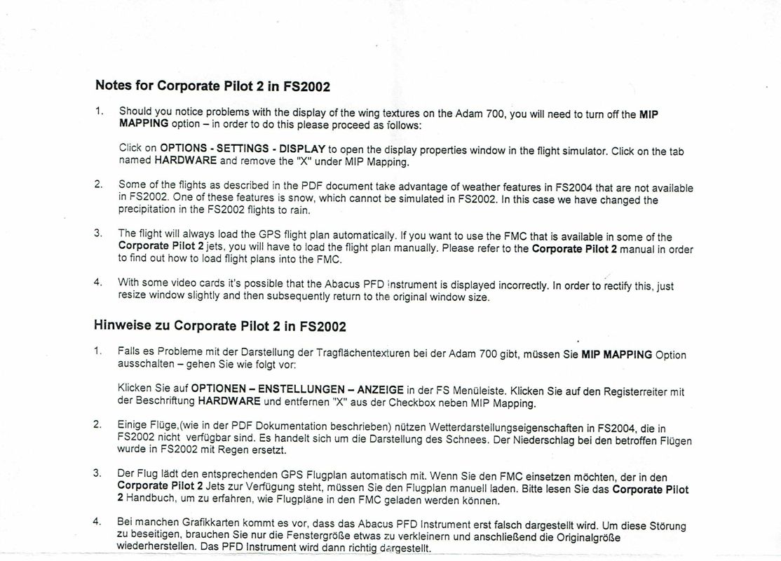 Extras for 2in1: Corporate Pilot 2 & Private Pilot 2 (Windows): Corporate Pilot 2 - Additional Notes
