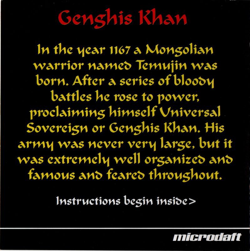 Inside Cover for Genghis Khan (DOS) (Budget release)