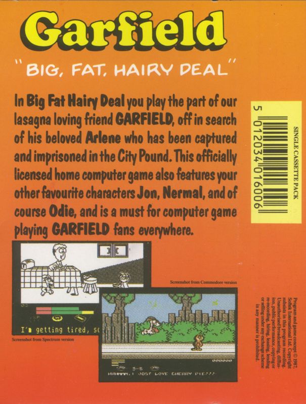 Back Cover for Garfield: Big, Fat, Hairy Deal (ZX Spectrum)