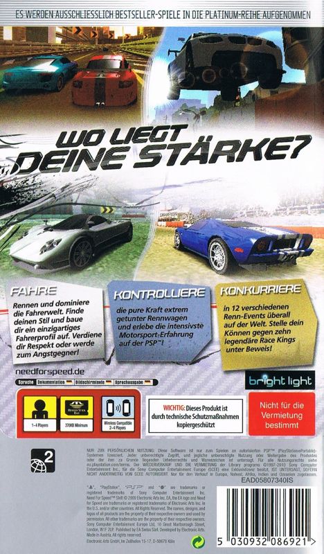 Back Cover for Need for Speed: Shift (PSP) (Platinum release)