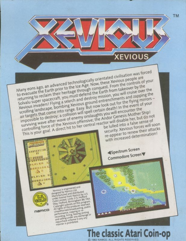 Back Cover for Xevious (ZX Spectrum)