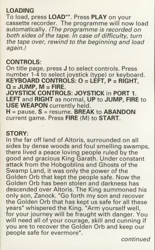 Inside Cover for Hobgoblin (ZX Spectrum)