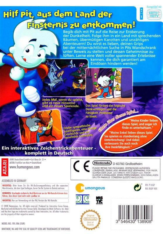 Back Cover for Pajama Sam: No Need to Hide When It's Dark Outside (Wii)