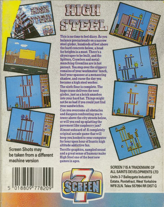 Back Cover for High Steel (ZX Spectrum)