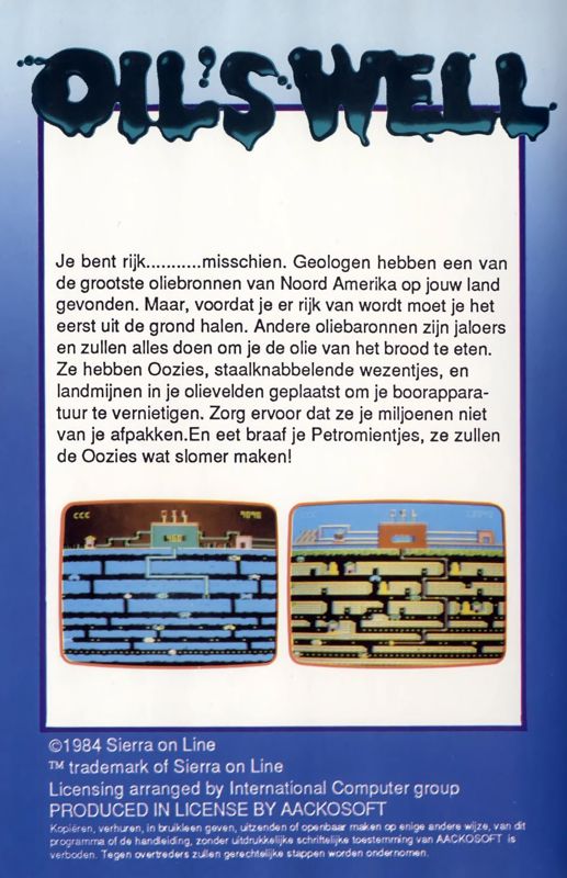 Back Cover for Oil's Well (Atari 8-bit and Commodore 64)
