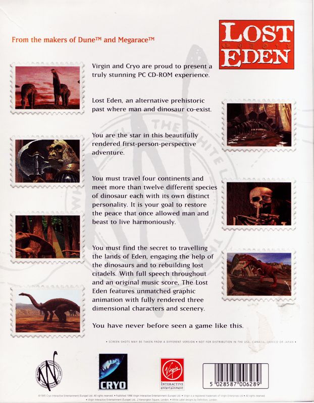 Back Cover for Lost Eden (DOS) (White Label release)