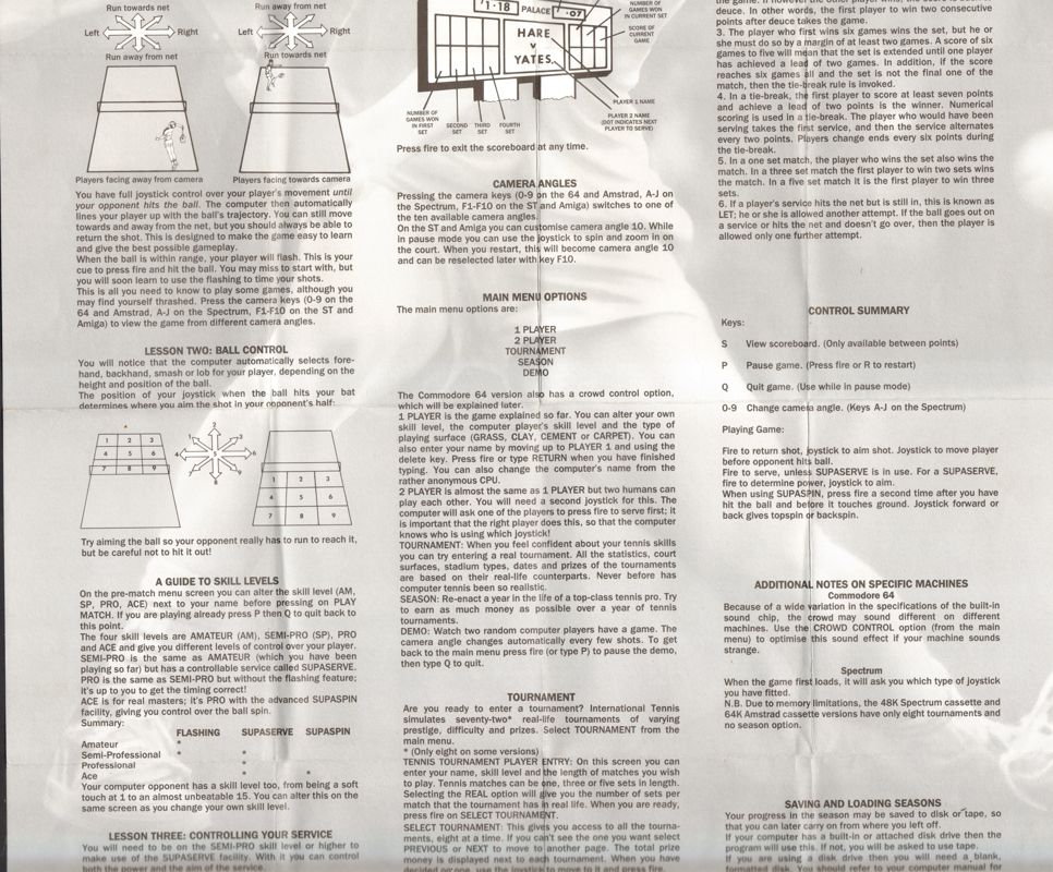 Manual for International 3D Tennis (ZX Spectrum): Middle