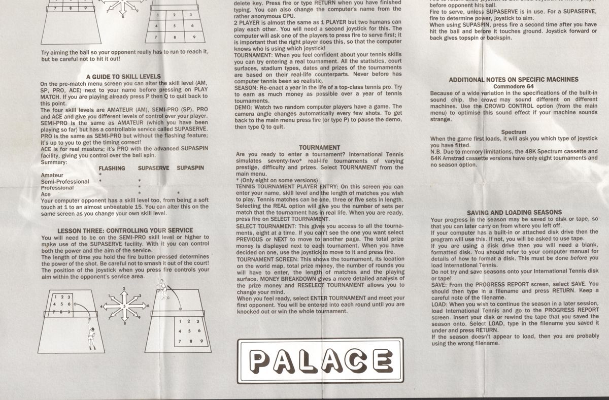 Manual for International 3D Tennis (ZX Spectrum): Bottom