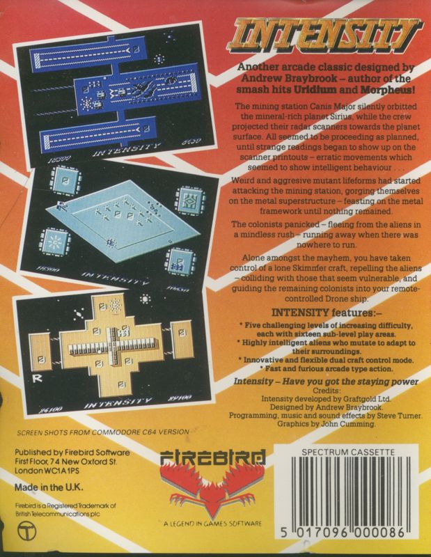 Back Cover for Intensity (ZX Spectrum) (Firebird release)
