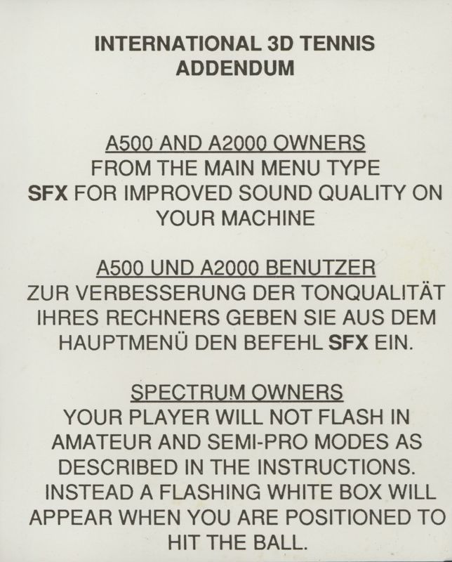 Extras for International 3D Tennis (ZX Spectrum): Addendum