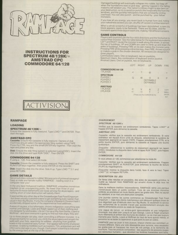Manual for Rampage (ZX Spectrum)