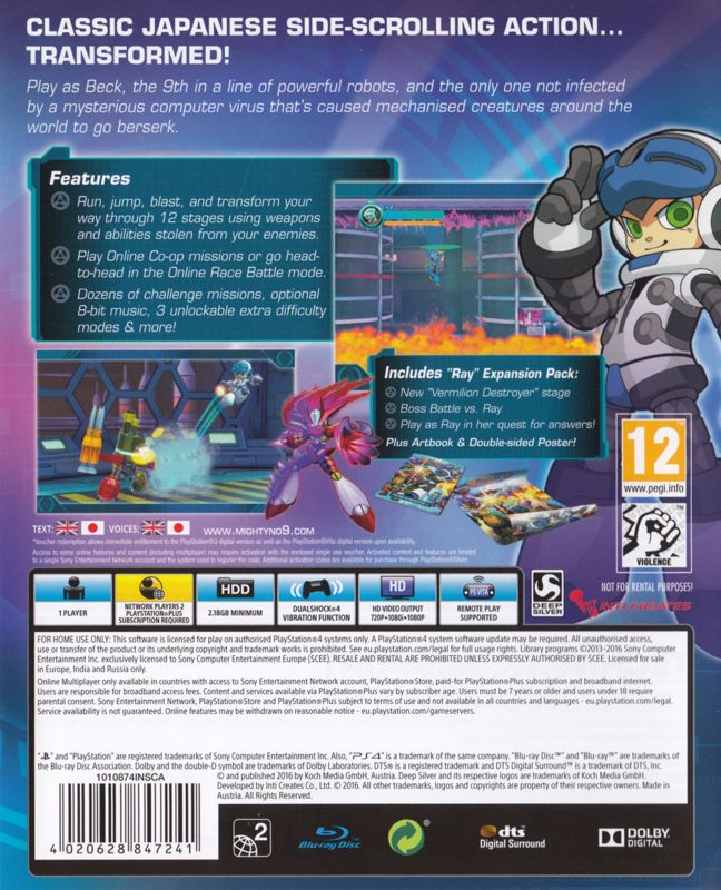 Back Cover for Mighty No. 9 (PlayStation 4)