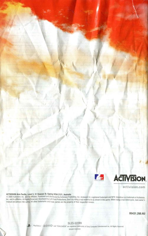 Manual for MTX Mototrax (PlayStation 2): Back