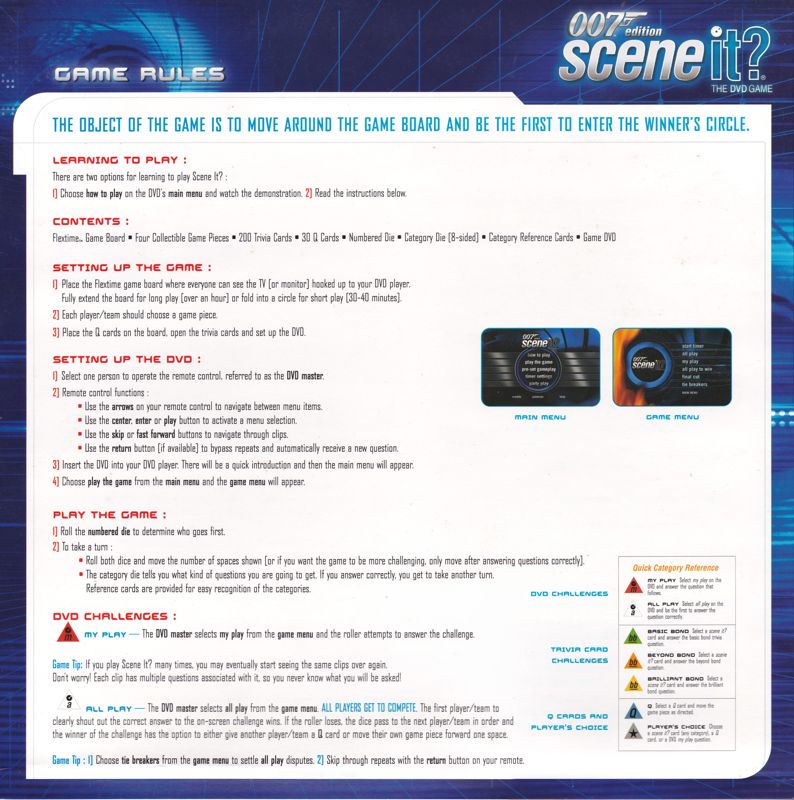 Manual for Scene It? 007 Edition (DVD Player): Game Rules: Side 1