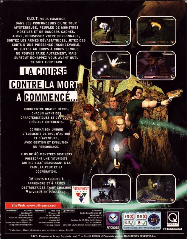 Back Cover for O.D.T.: Escape... or Die Trying (Windows)