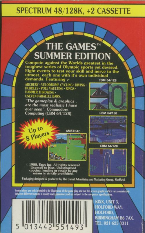 Back Cover for The Games: Summer Edition (ZX Spectrum)