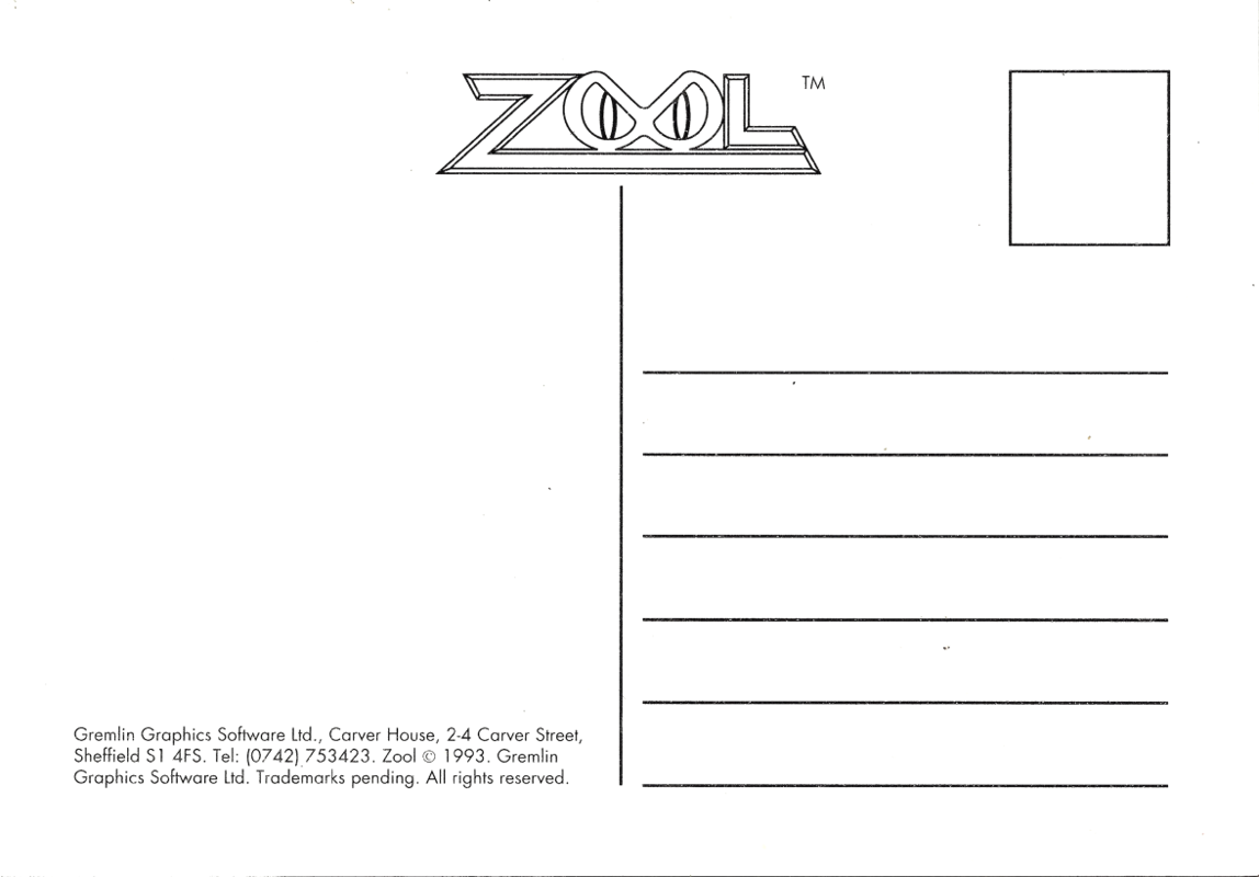 Extras for Zool 2 (DOS) (3.5'' floppy disk release): Registration Card - Back