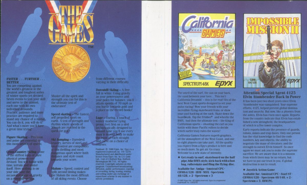 Inside Cover for The Games: Winter Edition (ZX Spectrum)