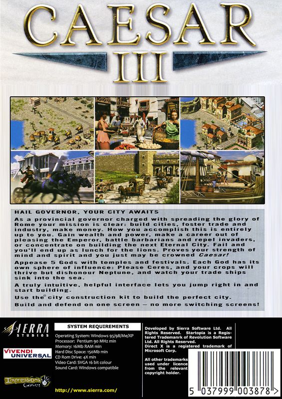 Back Cover for Caesar III (Windows) (Vivendi Universal release)