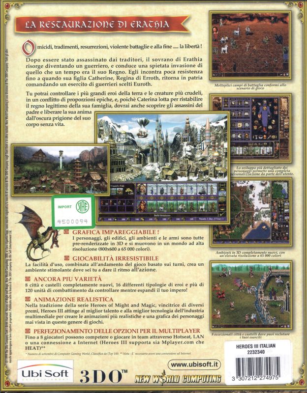 Back Cover for Heroes of Might and Magic III: The Restoration of Erathia (Windows)