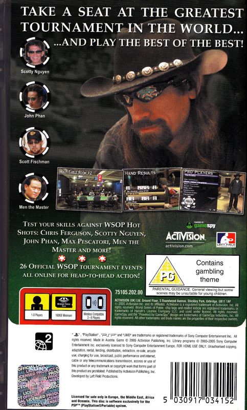 Back Cover for World Series of Poker (PSP)