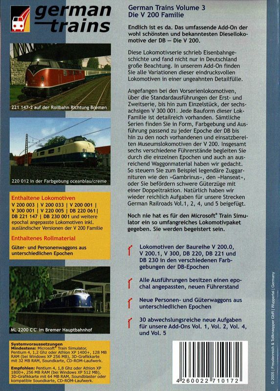 Back Cover for German Trains Volume 3: Die V 200 Familie (Windows)