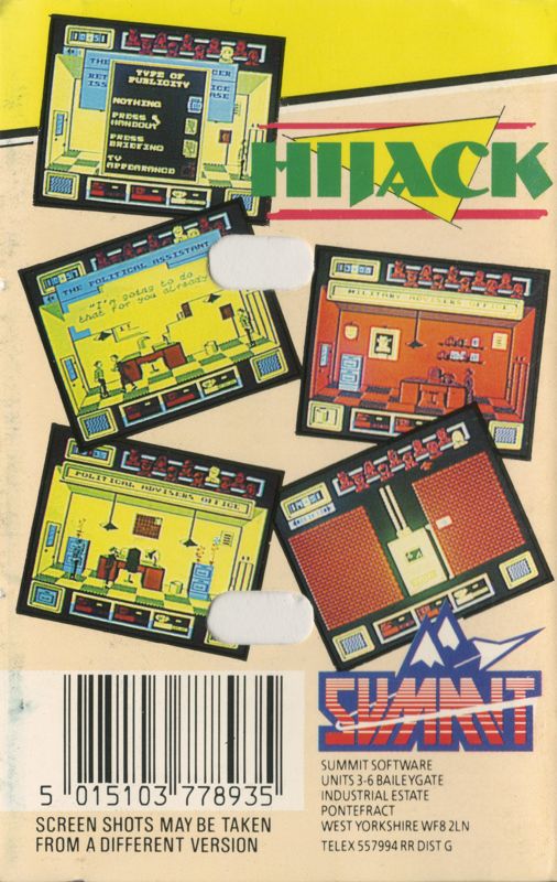 Back Cover for Hijack (ZX Spectrum) (Summit release)