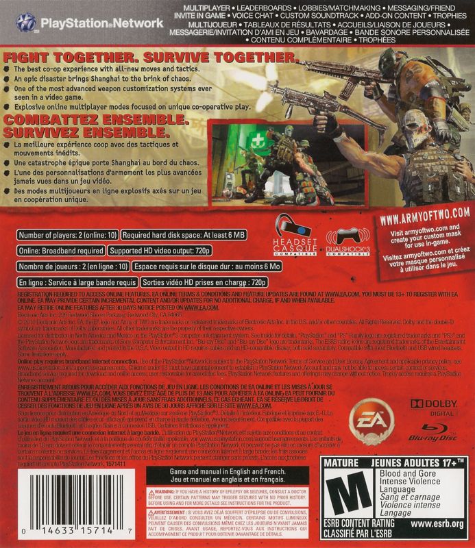 Back Cover for Army of Two: The 40th Day (PlayStation 3)