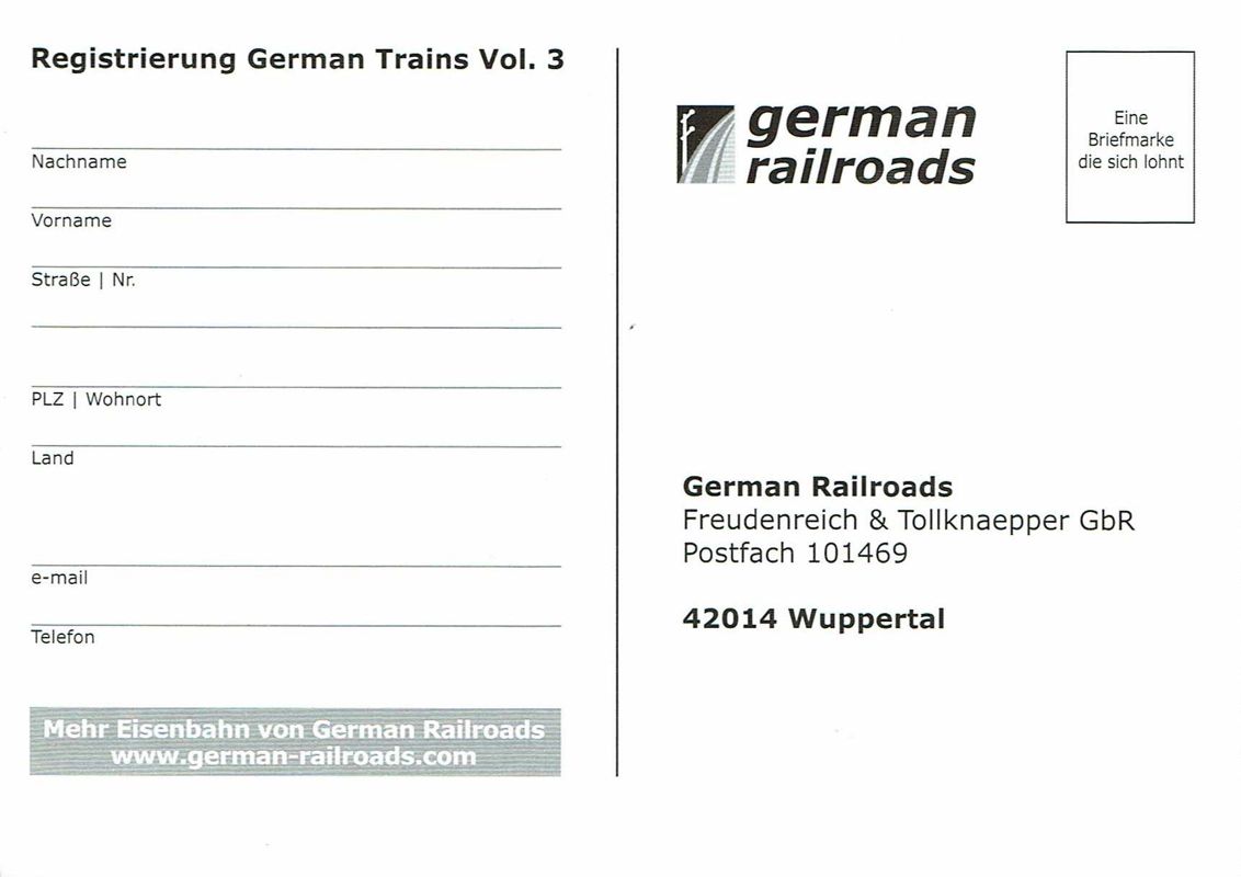 Extras for German Trains Volume 3: Die V 200 Familie (Windows): Registration Card - Front