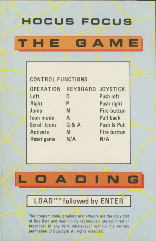 Inside Cover for Hocus Focus (ZX Spectrum) (Bug-Byte release)