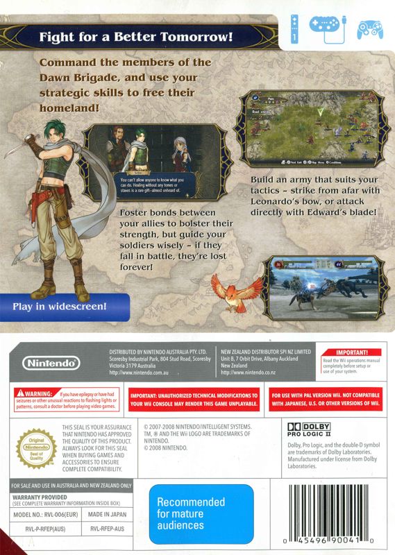 Back Cover for Fire Emblem: Radiant Dawn (Wii)